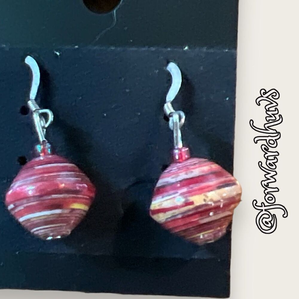 NWOT Handmade Red Mixed Colored Rolled Paper Bead Earrings
